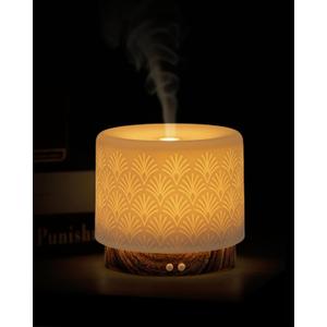 Essential Oil Diffuser, 280ml Ceramic Aromatherapy Diffuser for Large Room, 2.4MHz Ultrasonic Cool Mist Diffuser Oil Machine, Quiet & Intelligent Aroma Diffuser for Home Office SPA Yoga (Coral-brown)