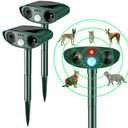 Kittmip Ultrasonic Animal Repellent Outdoor Solar Powered Repeller Deterrent Waterproof Motion Sensor Animal Deterrent (2, Green)