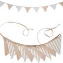 2Pcs Triangle Bunting Flag No-DIY Cotton Fabric Garland Reusable Party Banner for Nursery Baby Shower Birthday Boho Wedding Party Decoration Each 10 Flags (Beige-007)