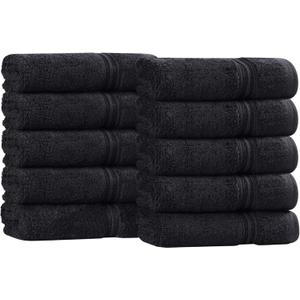 Superior Egyptian Cotton 10-Piece Face Towel Set , Small Towels For Facial, Spa, Quick Dry, Absorbent Towels, Bathroom Accessories, Guest Bath, Home Essentials, Washcloth, Airbnb, Black
