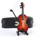 Dselvgvu Wooden Miniature Violin with Stand, Bow and Case Mini Violin Musical Instrument Replica Collectible Figurines Collection Decorative Ornament Dollhouse Accessories Model (3.93"x1.56"x0.62")