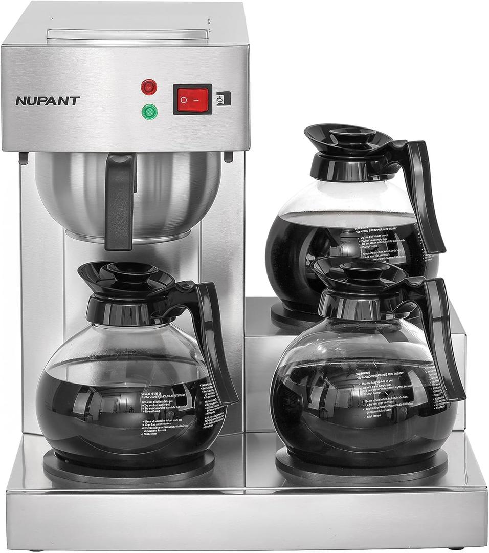 12 Cup Commercial Coffee Maker,Drip Coffee Maker Machine with 3 Warmers Plate and 3 Glass Decanters, Stainless Steel Pour Over Commercial Coffee Brewer for Restaurant, Office, Cafe Use