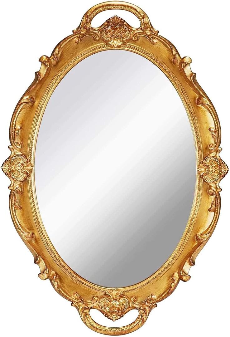 Vintage Mirror Small Wall Mirror Hanging Mirror 14.5 x 10 inchs Oval Gold