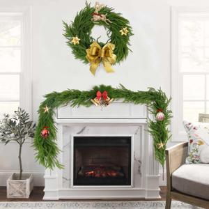 Artificial Norfolk Pine Garlands, Realistic Pine Garland, Green Artificial Greenery Garland for Table, Mantle, Wall, Indoor, Winter Christmas Decorations, Holiday Party Home Decoration (1, 9FT)