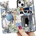 LETO for iPhone 13 Mini Case,Luxury Flip Folio Leather Wallet Cover with Fashion Designs for Girls Women,Built-in Card Slots Kickstand Protective Shell Coconut Trees