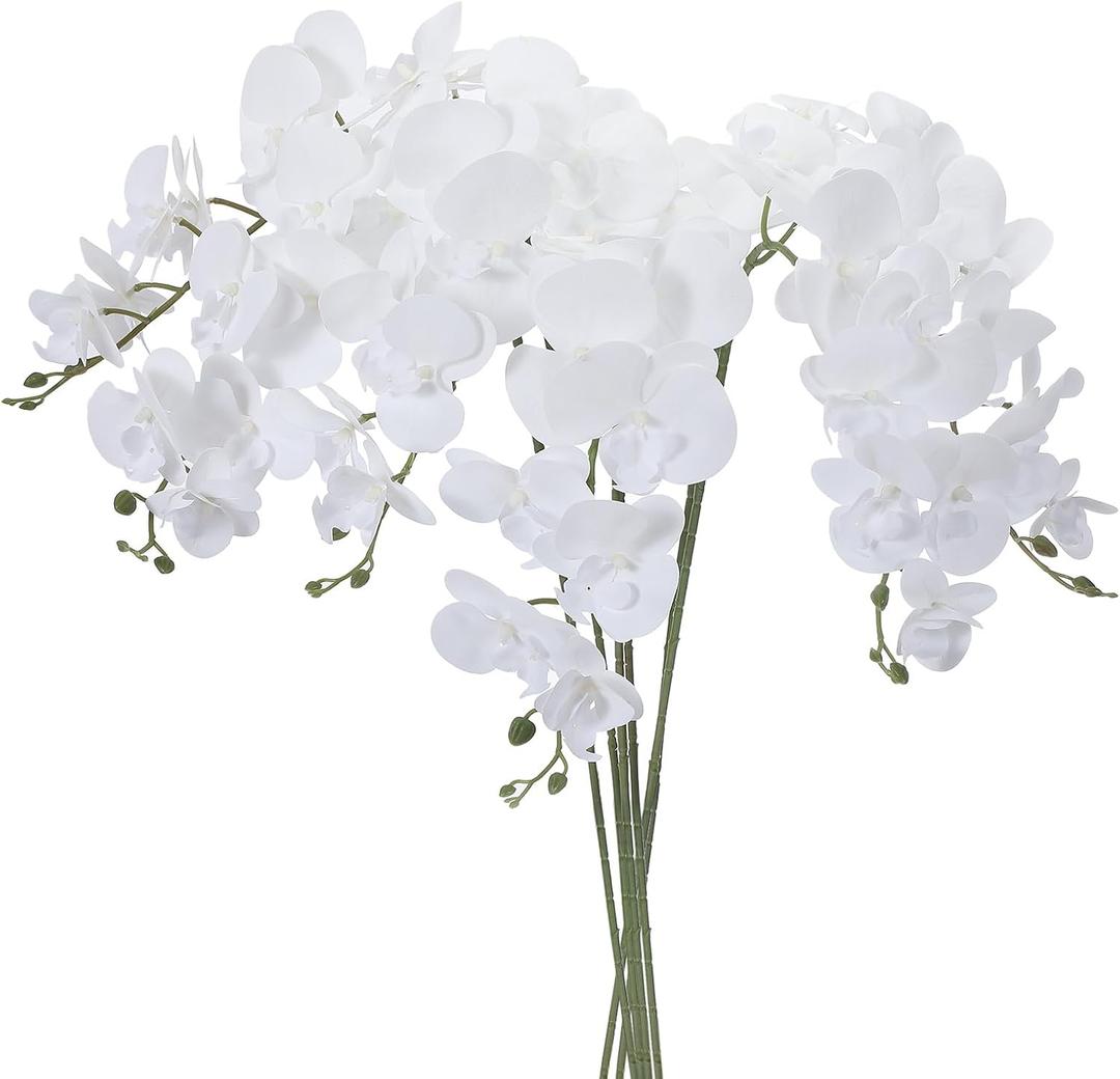 PATIKIL Artificial Orchid Stems 41", 6 Pack 9 Heads Faux Phalaenopsis Flowers Real Touch Fake Orchid Flower Branch for Vase Home Wedding Decoration, Pure White