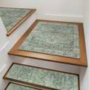 OJIA Stair Treads Non-Slip Matching Mat for Wooden Steps, Square Capet Stair Treads Rubber Backing Stair Runner Anti-Slip Stair Landing Mat 31x31 Inch Stair Rugs (Green)