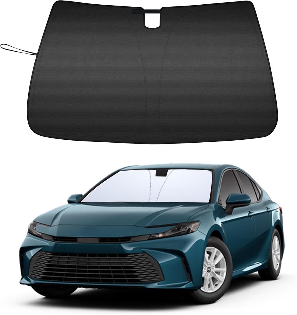 TOPINSTALL New Foldable Sunshade Compatible with 2025 2026 Toyota Camry Accessories, Front Window Sun Protector with Storage Pouch Thicker Windshield Sun Shade