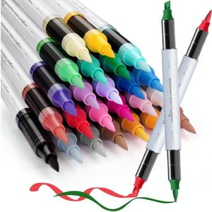 SFAIH Acrylic Paint Creative Markers, 24 Colors Dual Tips Drawing Markers, Ultra-High Coverage, No Bleed Water-Based Ink, Waterproof, Art Supplies for Paper, Fabric, Wood, Ceramic, Glass, Rock, Canvas