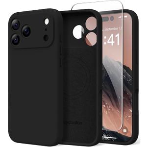 Magnetic for iPhone 17 Pro Max Case, Compatible with MagSafe, [Full Camera Protection][Screen Protector] Silicone Shockproof Protective Phone Case for iPhone 17 Pro Max 6.9", Black