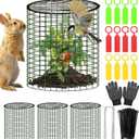 Plant Protector from Animals with Detachable Covers - 4 Pack 16x 16" Wire Cage Cloches with Ground Stakes and Tools for Protecting Vegetable, Flower, Seedling