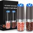 Sweet Alice Gravity Electric Pepper and Salt Grinder Set, Adjustable Coarseness, Battery Powered with LED Light, One Hand Automatic Operation, Brown, 2 Pack, 2.5*2.5*7.9inch, Set/Wood Grain