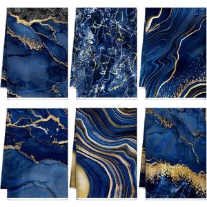 Boyiee 6 Pcs Marble Hand Towels Blue and Gold Towels Navy Blue Kitchen Towel Modern Gifts Absorbent Soft Decorative Dish Cloths Tea Towel Set Kitchen Decor Ocean Gift for Holiday Farmhouse Bathroom