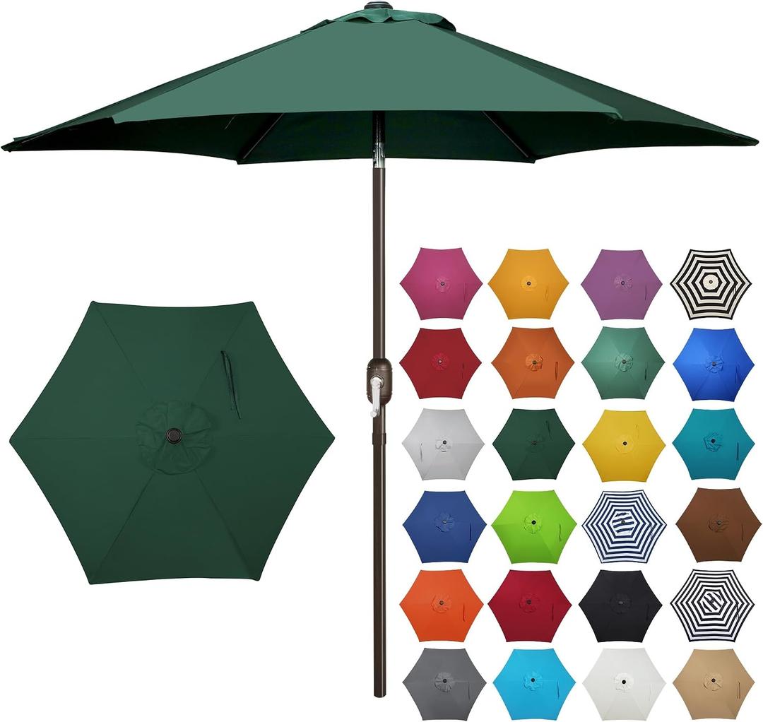 7.5 ft Patio Umbrella, Yard Umbrella, Outdoor Market Umbrella with Push Button Tilt Crank, Dark Green