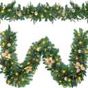 9FT Christmas Garland with Lights & Timer, Pre-Lit Artificial Christmas Garland, Pine Cones, Indoor Outdoor Xmas Decoration for Stairs, Fireplace, Mantel, Porch, Holiday Home Decor (Gold)