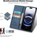 Wallet Case for iPhone 17 Pro Max 6.9", Faux Leather Phone Case with 3 Card Slots, Magnetic Wallet Compartment, RFID Blocking, Kickstand, Shockproof Protective Cover for Men Women - Blue