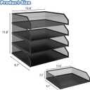Natwind 4-Tier Stackable Paper Tray, Metal Mesh Desktop Organizer, A4 Paper Sorter, Letter Trays,File Folder Sorter Organizer with Sliding Tray for Home, Office, School (Black)