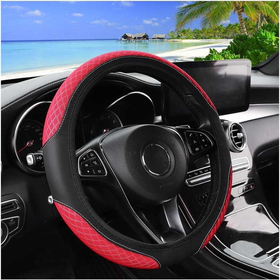 2 x Zpana Elastic Car Steering Wheel Cover, 14.5-15 Inch Leather Non Slip Vehicle Steering Wheel Protecter Without Inner Ring, Auto Interior Protection Accessories, Universal Fit (Red)