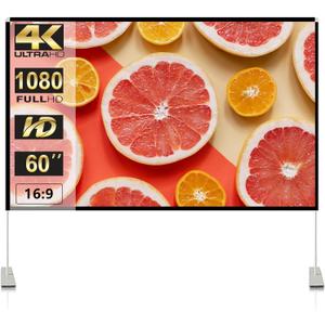 Portable 60" 16:9 4K HD Outdoor/Indoor Projector Screen with Stand, Carry Bag, Foldable, Wrinkle-Free Movie Screen for Home Theater, Travel, Camping, Party, Office
