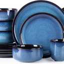 LERATIO Ceramic Dinnerware Sets for 4,16-Piece Reactive Glaze Plates and Bowls Set with Mugs,Highly Chip and Crack Resistant | Dishwasher,Microwave & Oven Safe Dishes set-Blue