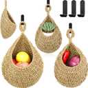 3 Packs Hanging Wall Basket Boho Wall Hanging Fruit Baskets for Kitchen, Woven Produce Holder Teardrop Onion Basket Vegetable Hanging Basket for Potato
