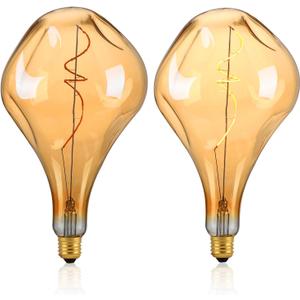 OMED S125 Oversized Dimmable LED Edison Bulb 2 Pack, E26 Base 2200K Warm White Large Vintage Decorative Light Bulb, 5 watt 400LM Giant Amber Glass Edison Bulb for Bedroom, Living Room, Bar, Cafe