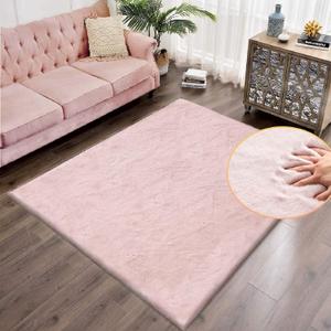 Pink Washable Fluffy 5x8 Area Rugs for Bedroom Plush Faux Rabbit Shag Fur Rug for Living Room Nursery Rug