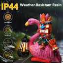 Gerrii Solar Tiki Statue Outdoor Light Decoration Tiki Bar Garden Statues 11'' Resin Waterproof Flamingo Figurines for Garden, Patio, Balcony, Yard, Lawn Ornament