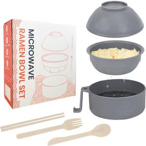 Microwave Ramen Cooker,Ramen Bowl With Chopsticks and Spoon,For Office College Dorm Room Essentials Instant Lunch Ideal for Shin and Buldak Noodle On The Go, Dishwasher-Safe,BPA-Free (Gray)