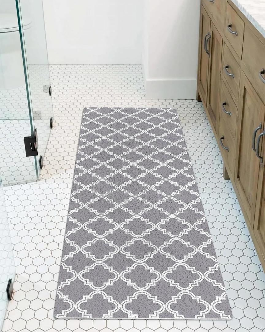 Abstract Geometric Non-Slip Bathtub Mat, Gray Moroccan Trellis PVC Bath Mat for Tub Quick Drying Shower Mats for Inside Shower, Foot Scrubber Loofah Bathroom Mats 47x16 Inches (Grey)