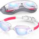 Aegend Swim Goggles, Swimming Goggles No Leaking Full Protection Adult Men Women Youth (Raspberry-red White)