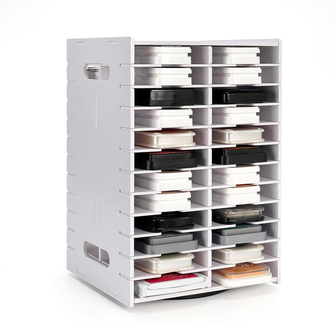 SANFURNEY 48 Slots Ink Pad Spinning Holder Stamp Pad Storage Rack Craft Supply Organizer