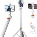 EUCOS 62" Tripod for iPhone, Sturdy Selfie Stick Tripod with Remote & Lightweight Phone Stand, Solidest Portable Cell Phone Tripod, Compatible iPhone Pro Max/Android [White]