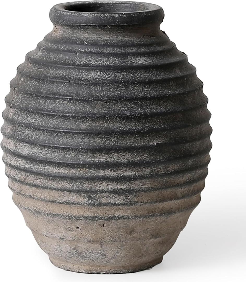 Kokrose Black Vase,10 Inch Rustic Pottery Vase for Living Room | Wabi Sabi Decorative Tall Vase, Retro Pottery Distressed Vases for Centerpiece & Home Decor