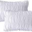 QSH White Ruffled Pillow Shams Standard Size Set of 2,Shabby Boho Chic Ruched Pillowcases Standard Ultra Soft and Luxury Microfiber Pillow Cover 20"x26" for Bedroom