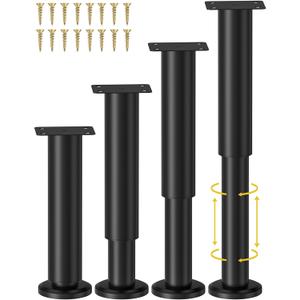 Wlrrcwdttc 4 Pcs Adjustable Height Bed Support Legs for Bed Frame/Bed Center Slat, Metal Adjustable Furniture Legs 7.08-12.2 inch for Bed/Sofa/Cabinet/Couch/Dresser/Table,Heavy Bed Replacement Legs, Black