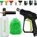 Short Pressure Washer Gun with Foam Cannon,High Pressure Wash Foam Gun with 1/4 Inch Quick Connector,5 Pressure Washer Nozzle Tip