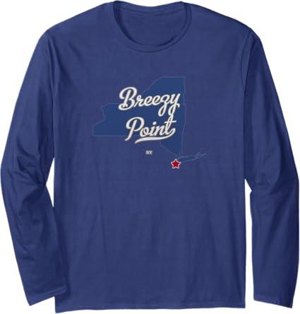 Breezy Point New York Queens NY Map Long Sleeve T-Shirt, M
