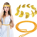 2 Set Toga Headband Roman Laurel Crown with Rope Belt for Toga Party Decor