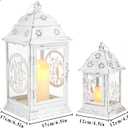 TRIROCKS Set of 2 Farmhouse Candle Lanterns 14.5"&9" H Rustic Metal Decorative Lanterns with Glass, Tabletop Candle Holders for Spring Garden Yard Patio Indoors Outdoors Decor(White with Black Brush)