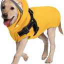 Lukovee Dog Raincoat - Waterproof Rain Jacket with Harness & Removable Hood, Reflective Double Layer Dog Rain Coat Poncho (M, Y)