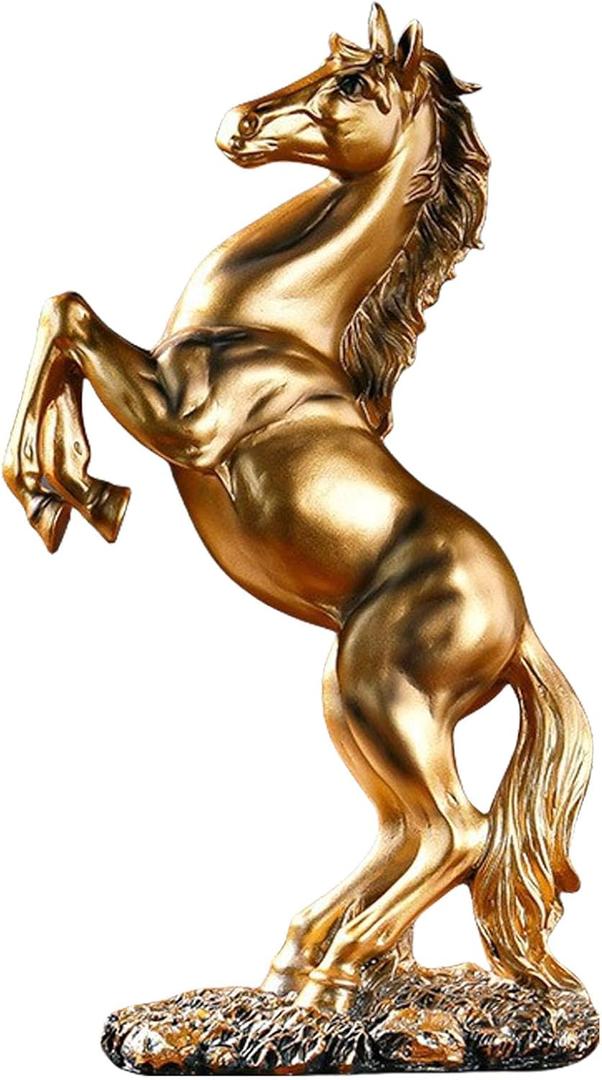 12.2 inches Standing Horse Resin Statue Horse Art Figurine Decorative Home Office Decor Ornaments for Desk Bookshelf Cabinet to Attract Luck and Wealth (Golden)