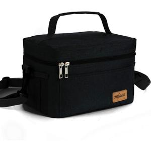 ONFAON Lunch Bag for Men/Women, Insulated Reusable Lunch Box Leakproof Cooler Tote Bag Freezable with Adjustable Shoulder Strap for Office Work Picnic Beach(Black) (7.5L)