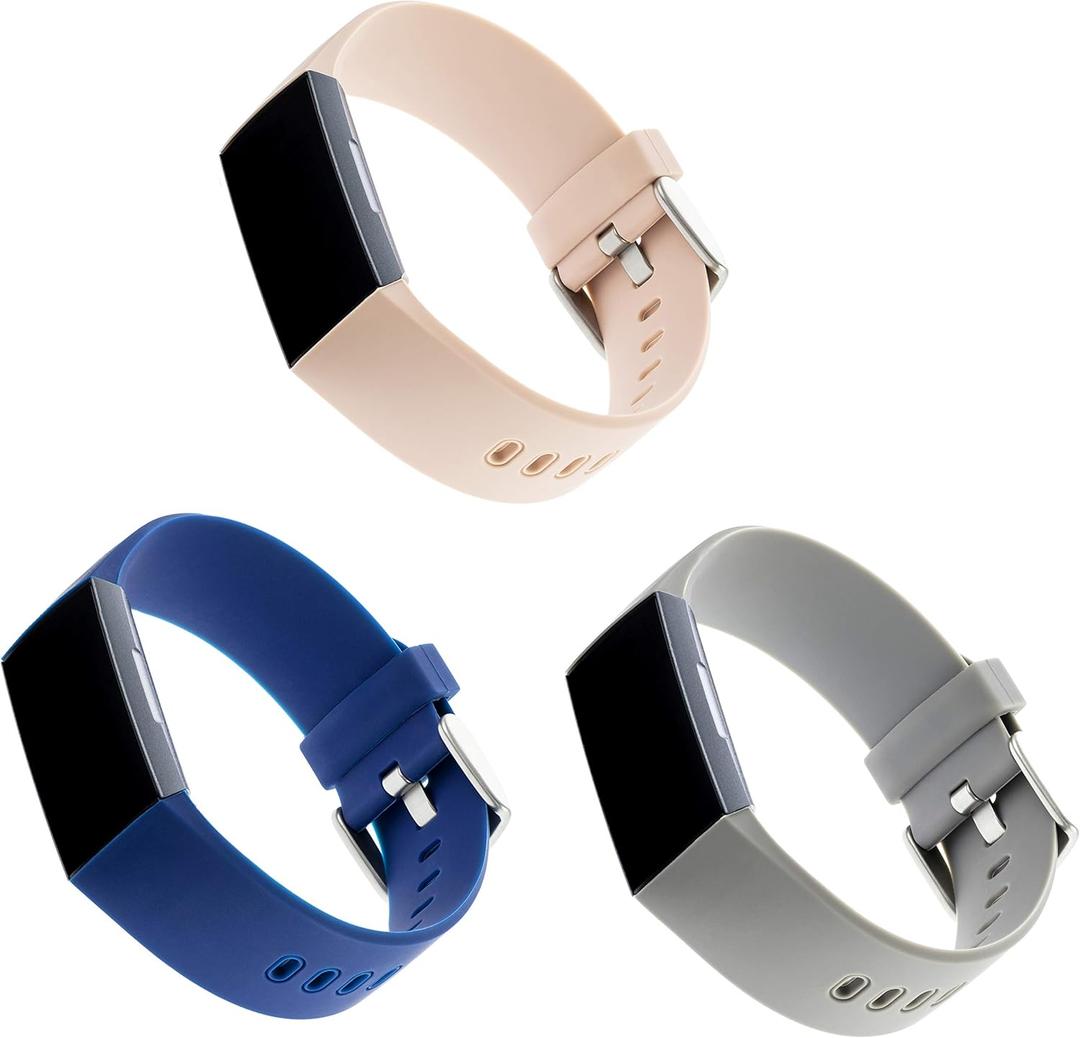 WITHit Designer Band Compatible with Fitbit Charge 3 & Fitbit Charge 4 (Light Gray/Bluestone/Coral Silicone)