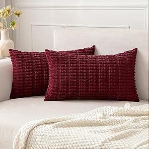 MIULEE Pack of 2 Burgundy Decorative Throw Pillow Covers 12x20 Inch Soft Boho Striped Pillow Covers Modern Farmhouse Home Decor for Spring Sofa Living Room Couch Bed