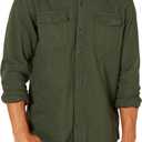 Amazon Essentials Men's Regular-Fit Long-Sleeve Two-Pocket Flannel Shirt (Medium, Olive Heather)
