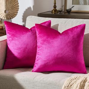 GIGIZAZA 18x18 Pillow Covers Set of 2 Velvet Throw Pillows Decorative Hot Pink Covers for Couch Sofa Bedroom Pillowscase