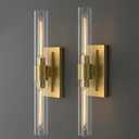 22.8" Brass Wall Sconces Set of 2, Modern Luxury 2-Light Bathroom Vanity Lights with Glass Tube Shade, Dimmable Hardwired Gold Wall Sconce for Bathroom Mirror, Living Room, Hallway (Bulbs Included)