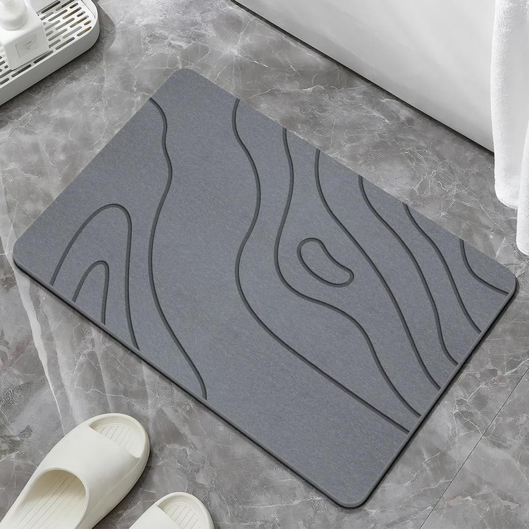 Stone Bath Mat, Diatomite Fast Drying Non Slip Stone Shower Mat, Super Absorbent for Bathroom & Kitchen, Multi-Use as Pet Mat, Easy to Clean 16"x24", Gray (Style 05-gray)