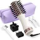 4-in-1 Travel Dual Voltage Hair Dryer Brush Blow Dryer Brush,Portable 2 inch Mini Hot Air Brush,Travel Hair Styler/Volumizer/Straightener/Curler,110-240V European Blow Dry Brush with EU&UK Plug (50mm Oval, White & Rose Gold)